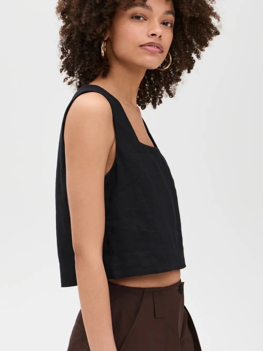 Rails Akira Linen Black Cropped Square-Neck Tank Top